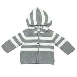 Hanna Andersson Stripe Knit Hoodie Cardigan Gray White 60 3-6 Mons